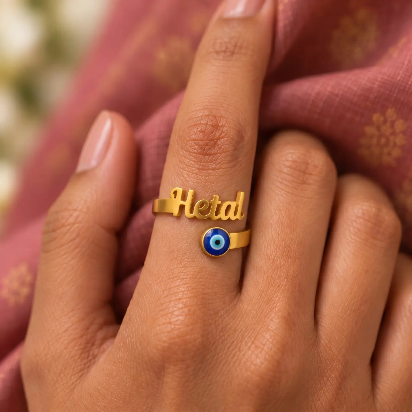 Blue Evil Eye Name Ring