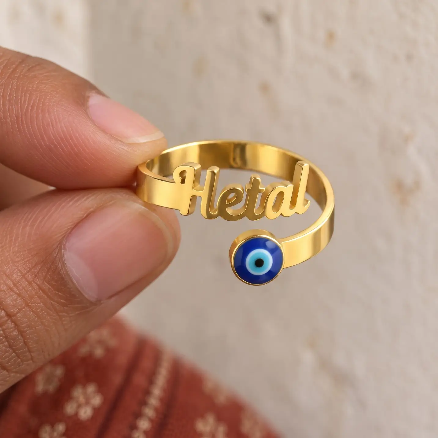Blue Evil Eye Name Ring