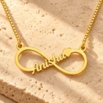 Personalized Infinity Name Necklace on a rough stone surface