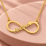 Personalized Infinity Name Necklace on a pink display