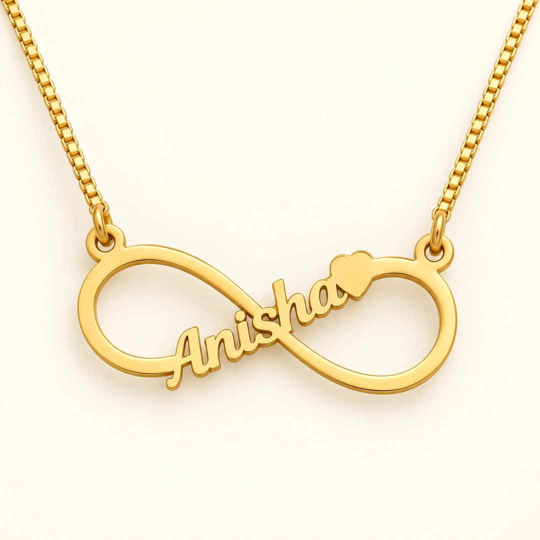 Personalized Infinity Name Necklace - On an cream background Personalized Infinity Name Necklace on an cream background