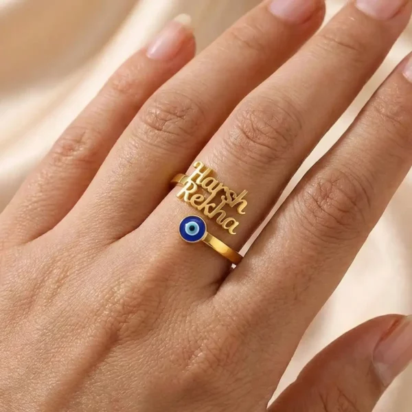 Evil Eye Couple Name Ring