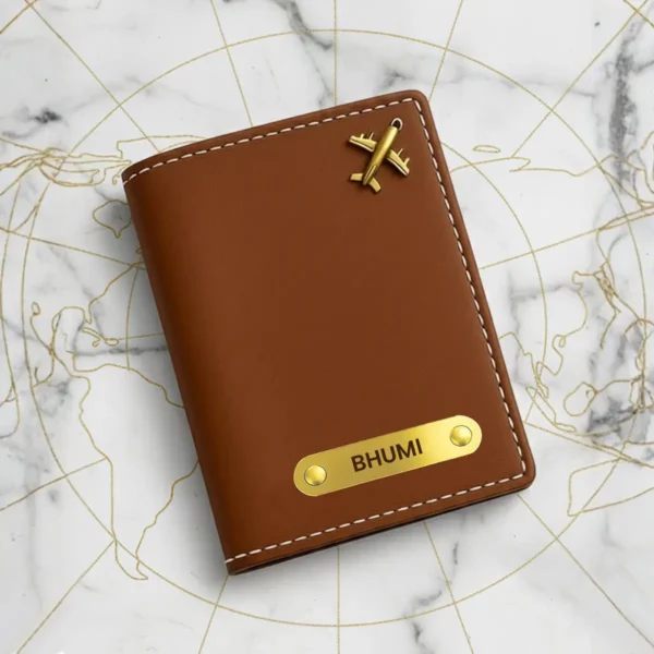 Custom Name Brown Passport Cover