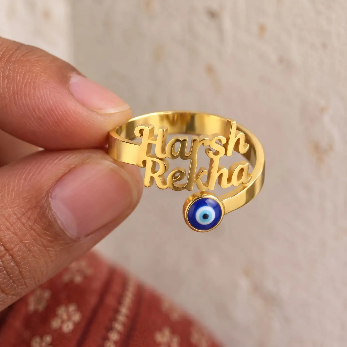 Evil Eye Couple Name Ring