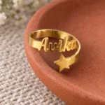 Personalized Star Name Ring displayed on a terracotta dish
