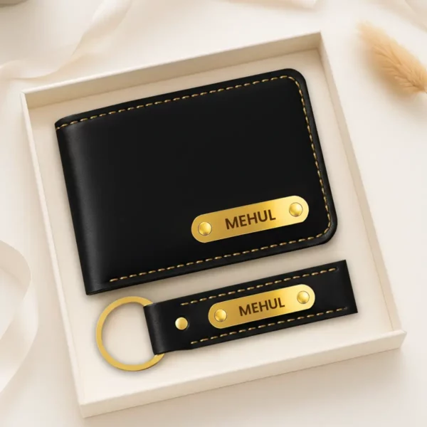 Black Premium Wallet And Keychain Combo