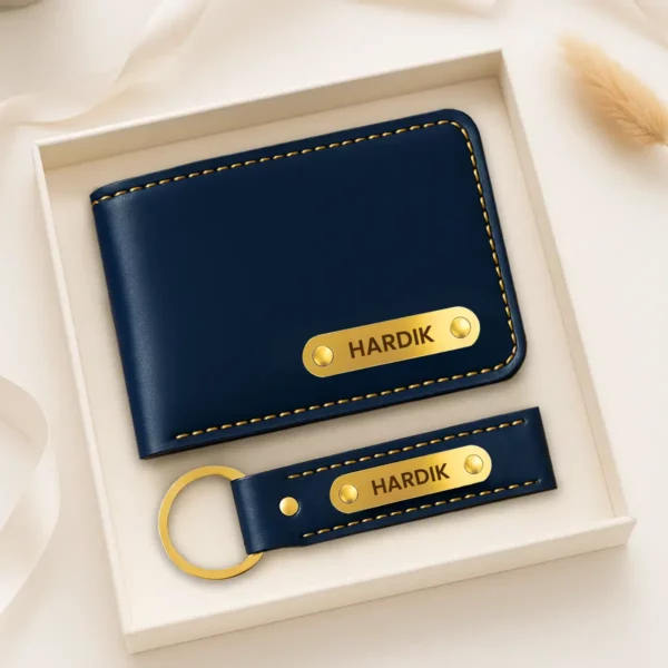Navy Blue Premium Wallet And Keychain Combo