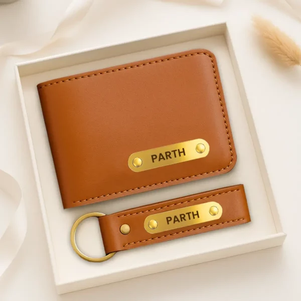 Tan Premium Wallet And Keychain Combo