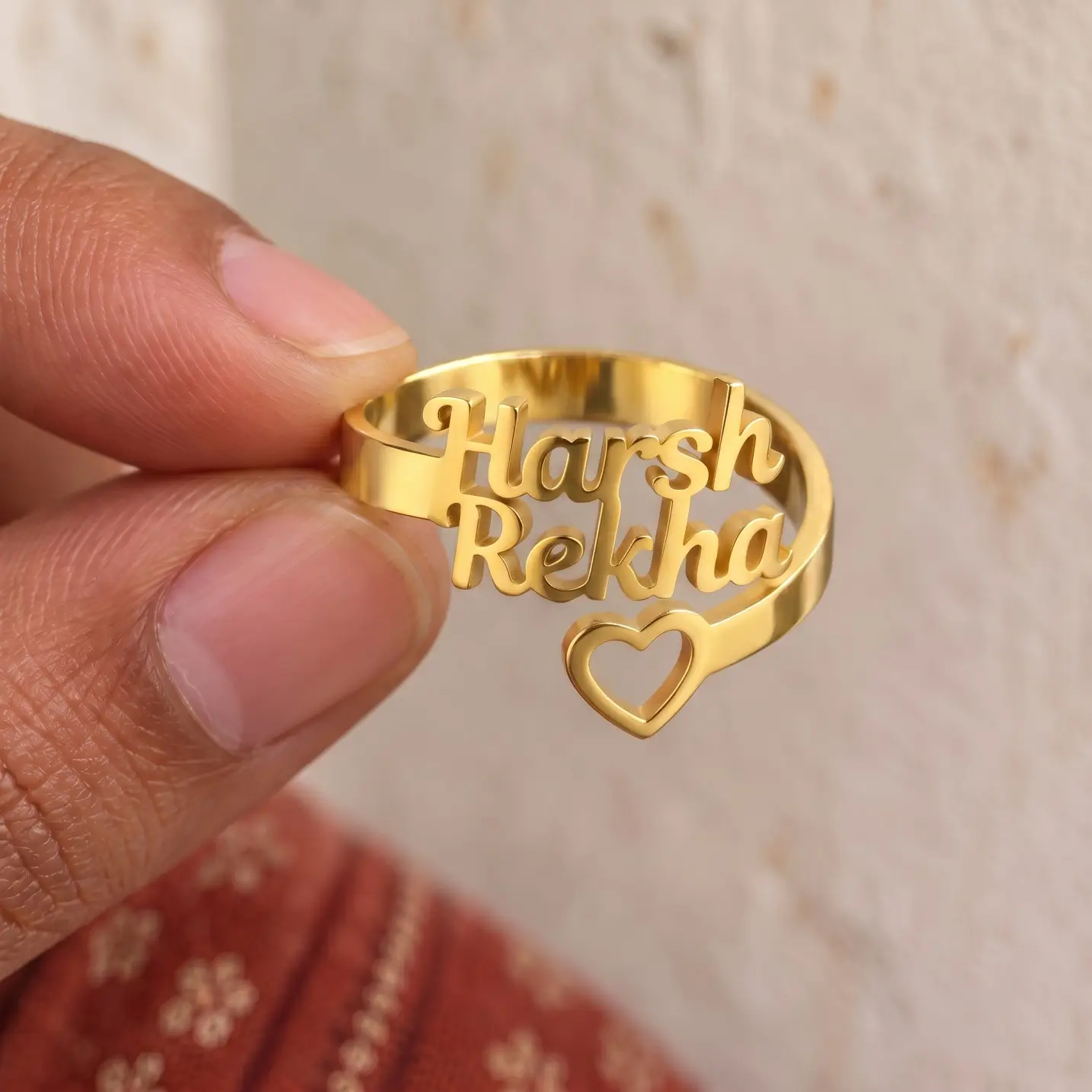 Open Heart Couple Name Ring