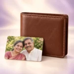 Brown Wallet with Personalized Photo Card with a sample photo card in front