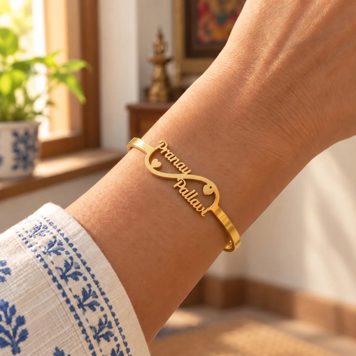 Double Heart Infinity Couple Name Bracelet